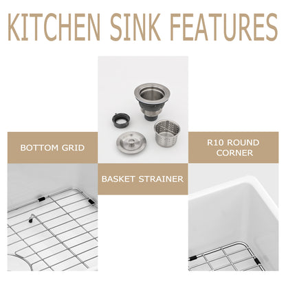 Kichae 32 Inch White Fireclay Dual Mount Kitchen Sink 50/50 Double Bowl Basin
