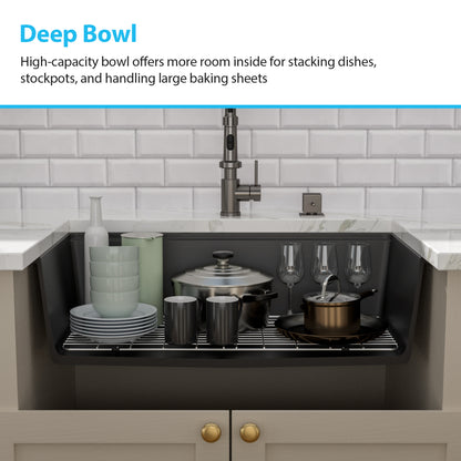 Kichae 33 Inch Black Quartz Kitchen Sink 33x19 Single Bowl Composite Granite Sink with Accessories
