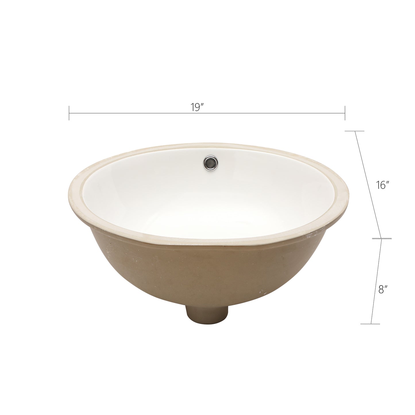 Kichae 19.5in x 16in x 8.3in White Oval Bathroom Sink Undermount Ceramic Lavatory Vanity Sink with Overflow