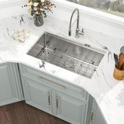 Kichae 33 Kitchen Sink Undermount - 33 x 19 Undermount Sink Ledge Workstation Stainless Steel 16 Gauge Single Bowl Undermount Sink Round Corner Handmade Kitchen Sink with Cutting Board Kichae USA