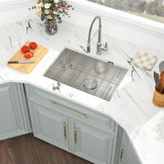 Kichae Kitchen Sink Undermount - 28 Inch Undermount Sink Single Bowl 18 Gauge Stainless Steel Kitchen Sink Round Corner Undermount Kitchen Sink Basin Kichae USA