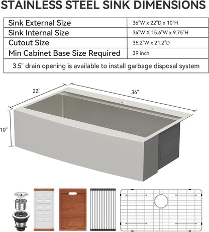 Kichae 36 Drop In Farmhouse Sink 36 inch Farmhouse workstation Kitchen Sink Drop-in Topmount Apron Front 16 Gauge Stainless Steel Deep Single Bowl Ledge Workstation Kitchen Sink  from Kichae