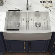 Kichae 36 Apron Double Farmhouse Sink - 36 Inch Apon Front Kitchen Farm Sink Stainless Steel Double Bowl 50/50 Modern Handmade Farmhouse Sink Basin Kichae USA