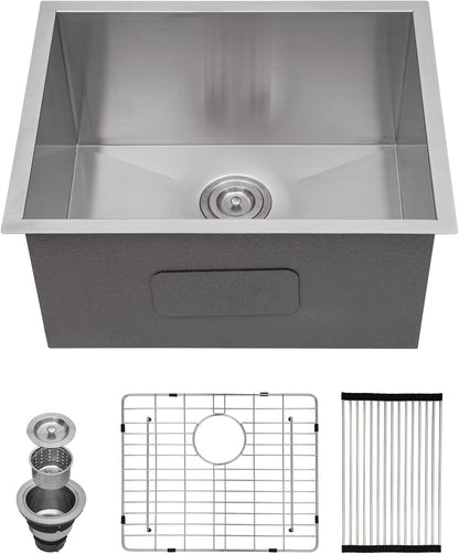 Kichae 21 Laundry Sink Undermount - 21x18 Inch Laundry Sink Undermount Utility Sink Stainless Steel 12in  Deep Single Bowl Under Counter Laundry Utility Room Handmade Kitchen Sink Basin