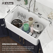Kichae 30 Inch White Fireclay Farmhouse Sink 30x20 Inch Flat Apron Front Single Bowl Ceramic Kitchen Sink with Strainer & Bottom Grid Kichae USA