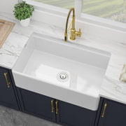 Kichae 33''x20'' White Fireclay Workstation Farmhouse Kitchen Sink Apron Front Single Bowl with Slide Ledge Prep Accessories Kichae USA