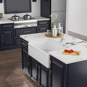 Kichae 36'' x 20'' White Reversible Fireclay Farmhouse Sink Flat & Fluted Apron Front Single Bowl Undermount Kitchen Sink with Accessories Kichae USA