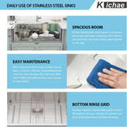 Kichae 36 Inch Farmhouse Apron Front Kitchen Sink 36x20 Inch T304 Stainless Steel 16 Gauge Single Bowl Handmade Farmer Sink with Accessories Kichae USA