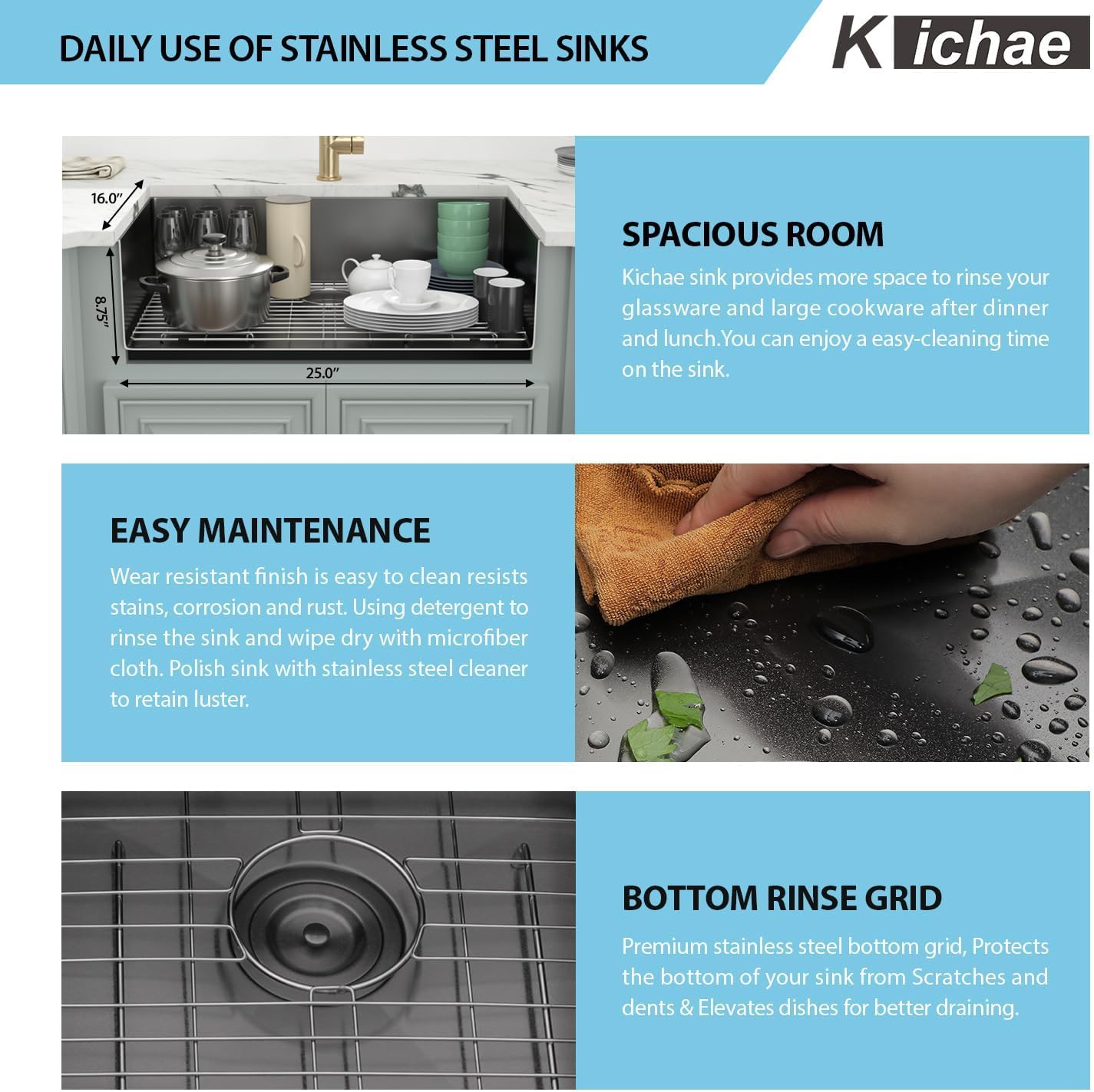 Kichae 27 Black Undermount Kitchen Sink - 27 x 18 Undermount Sink 16 Gauge Gunmetal Black Stainless Steel Deep Single Bowl Sink Handmade Basin Round Corner