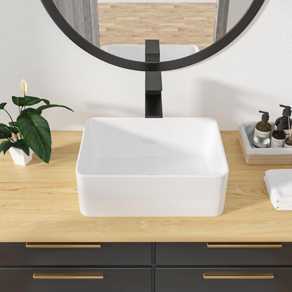 Kichae Rectangular Vessel Sink - 18in  x 13in  Modern Bathroom Vessel Sink White Porcelain Ceramic Rectangle Above Counter Vessel Vanity Sink Art Basin