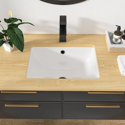 Kichae Bathroom Sink Undermount - 18in x14in  Vanity Sink Modern White Rectangle Undermount Sink Porcelain Ceramic Lavatory Vanity Bathroom Sink with Overflow