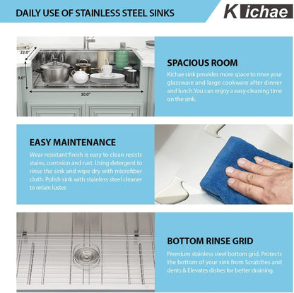 Kichae 30 Kitchen Sink Drop In - 30 x 22 Drop Sink Stainless Steel 16 Gauge Ledge Workstation Single Bowl Topmount Over Mount Kitchen Sink Handmade Basin