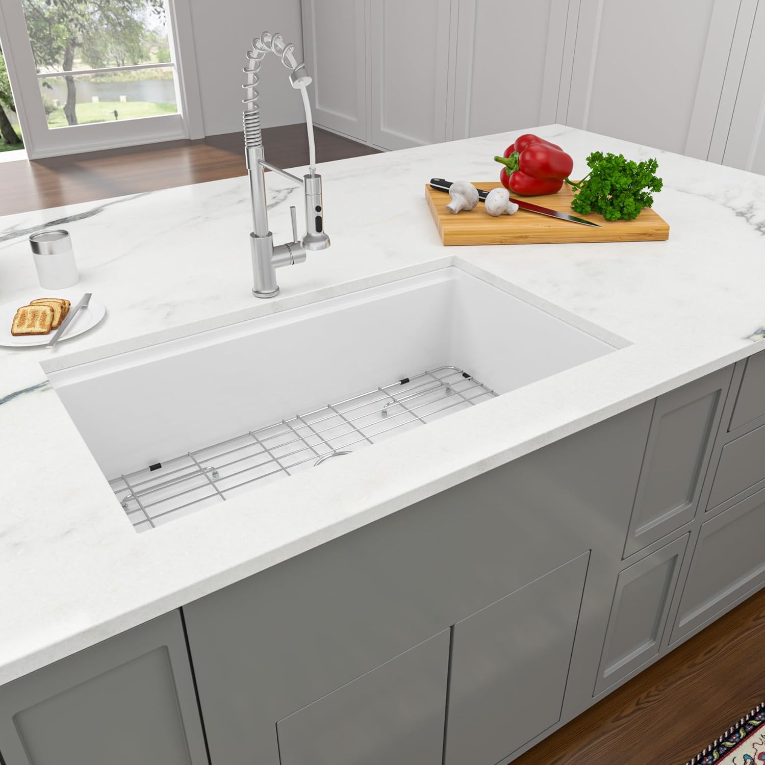 Kichae Workstation White Farmhouse Sink 33 inch Farmhouse Kitchen Sink Apron Front White Fireclay Porcelain Ceramic Single Bowl Kitchen Farm Sink  from Kichae