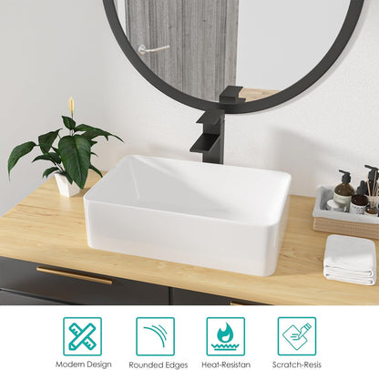 Kichae Rectangular Vessel Sink - 21in  x 13in  Modern Bathroom Vessel Sink White Porcelain Ceramic Rectangle Above Counter Vessel Vanity Sink Art Basin