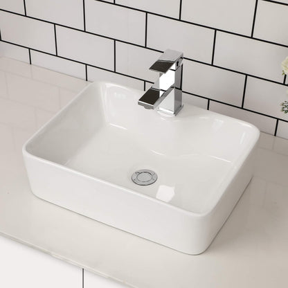 Kichae 19in x15in  Rectangle Bathroom Vessel Sink Porcelain Ceramic White Vanity Sink Above Counter Modern Sink with Faucet Hole for Lavatory, Hotel Art Basin, Home Washing Basin