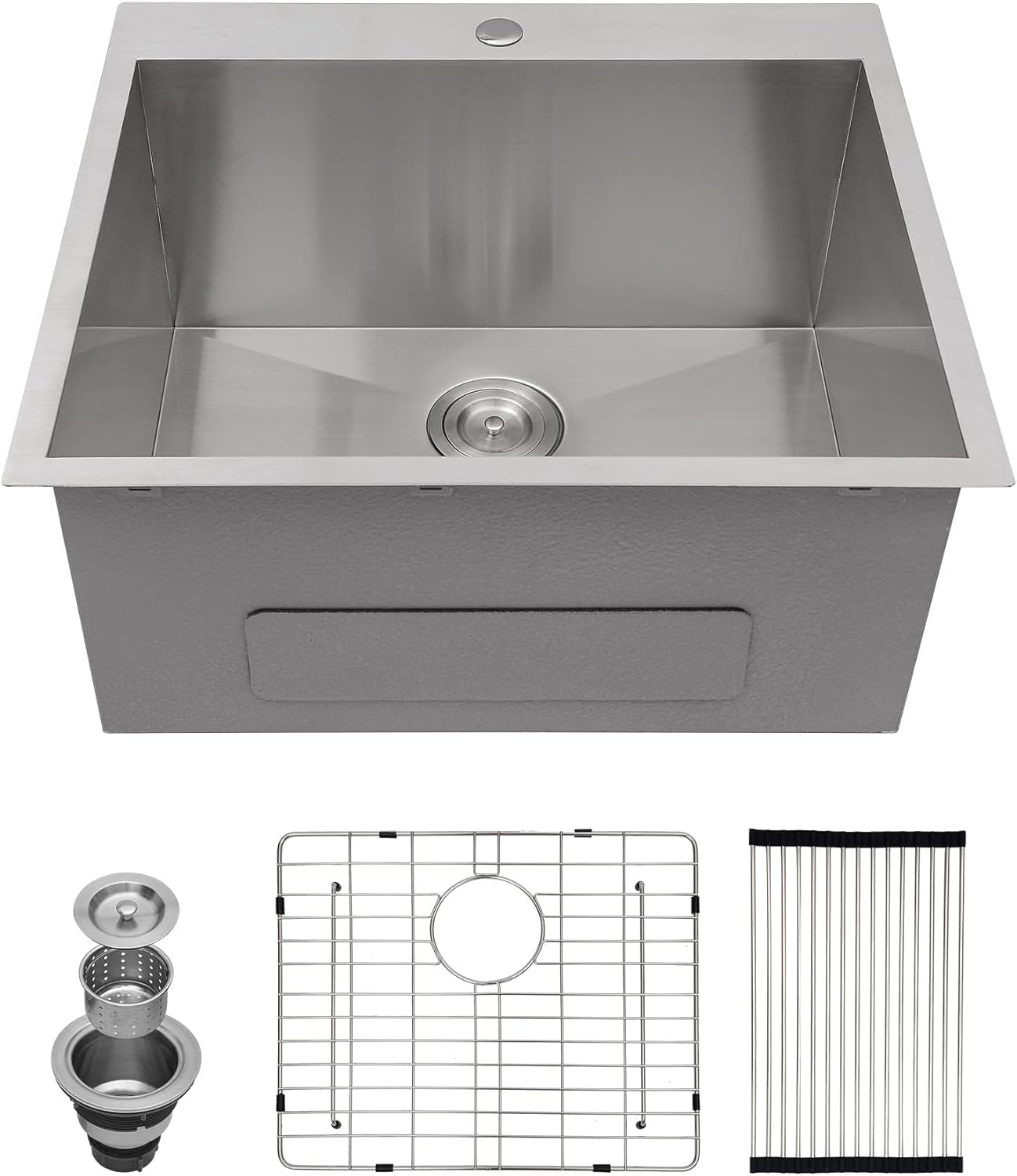 Kichae 25 Inch Laundry Sink - 25x22 Kitchen Sink Drop In Utility Sink 12in  Deep Sink Topmount Single Bowl Stainless Steel RV Laundry Sink Handmade with Accessories