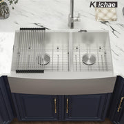 Kichae 36 Double Farmhouse Sink - 36 Inch Kitchen Sink Double Bowl 60/40 Stainless Steel Apron Front Farm Kitchen Sink Farmer Sink Kichae USA