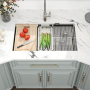 Kichae 33 Kitchen Sink Undermount - 33 x 19 Undermount Sink Ledge Workstation Stainless Steel 16 Gauge Single Bowl Undermount Sink Round Corner Handmade Kitchen Sink with Cutting Board Kichae USA