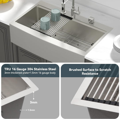 Kichae 36 Drop In Farmhouse Sink 36 inch Farmhouse workstation Kitchen Sink Drop-in Topmount Apron Front 16 Gauge Stainless Steel Deep Single Bowl Ledge Workstation Kitchen Sink  from Kichae