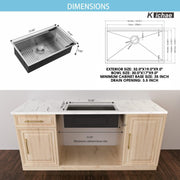 Kichae 32 x 19 Undermount Kitchen Sink 16 Gauge Stainless Steel Workstation Single Bowl Kichae USA