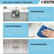 Kichae 13 Inch x 15 Inch Undermount Bar Prep Sink T304 Stainless Steel Deep Single Bowl Outdoor Sink with Bottom Grid & Roll?Up Rack for Bar Kitchen RV Kichae USA
