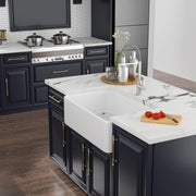 Kichae 30 Inch White Fireclay Farmhouse Sink 30x20 Inch Flat Apron Front Single Bowl Ceramic Kitchen Sink with Strainer & Bottom Grid Kichae USA