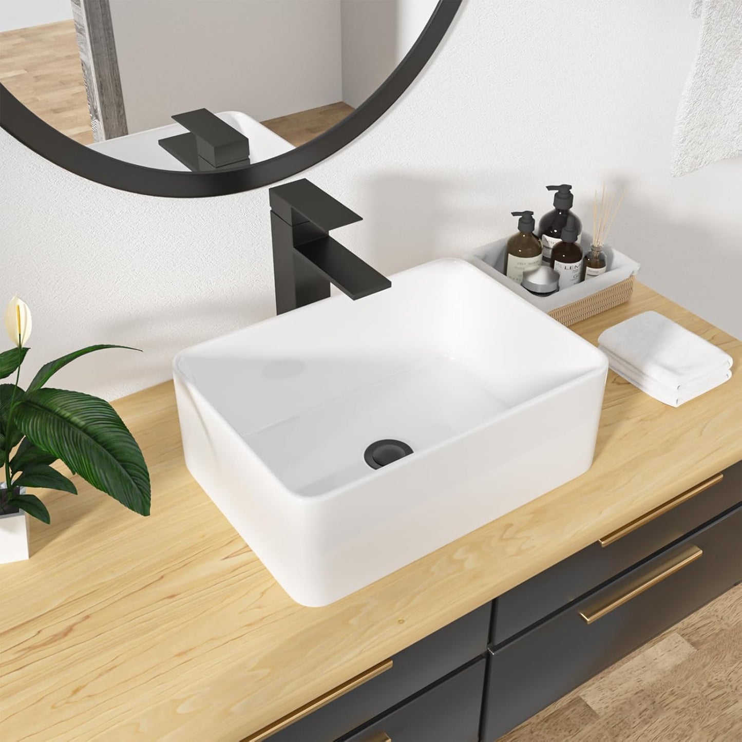 Kichae Rectangular Vessel Sink - 18in  x 13in  Modern Bathroom Vessel Sink White Porcelain Ceramic Rectangle Above Counter Vessel Vanity Sink Art Basin