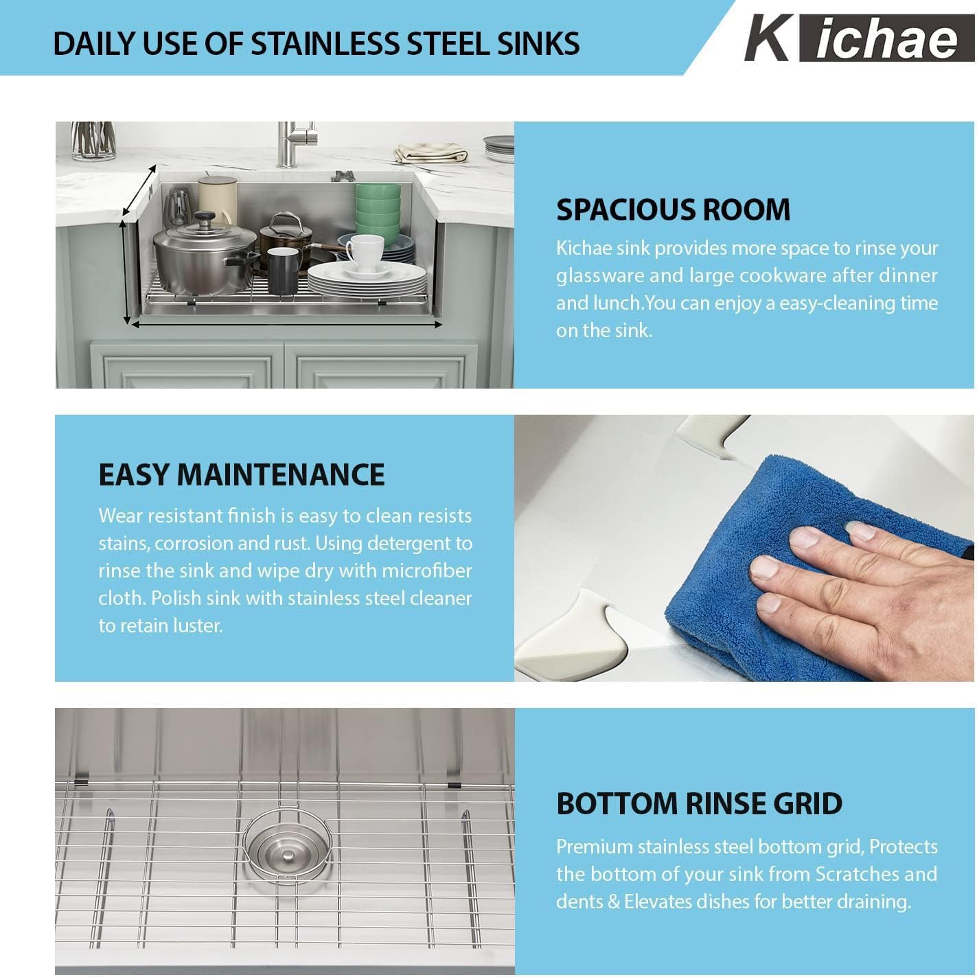 Kichae 28 Kitchen Sink Undermount Stainless Steel - 28x18 Inch Undermount Sink Ledge Workstation Stainless Steel Single Bowl Under Counter Kitchen Sinks Handmade Basin