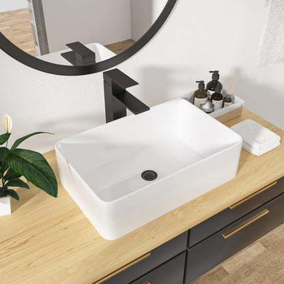 Kichae Rectangular Vessel Sink - 21in  x 13in  Modern Bathroom Vessel Sink White Porcelain Ceramic Rectangle Above Counter Vessel Vanity Sink Art Basin