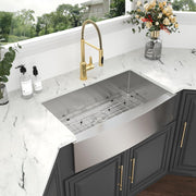 Kichae 33 Inch Farmhouse Apron Front Kitchen Sink 33x20 Inch T304 Stainless Steel 16 Gauge Single Bowl Rear Center Drain Handmade Farmer Sink with Accessories Kichae USA