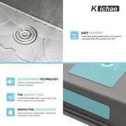 Kichae 32 x 19 Undermount Kitchen Sink 16 Gauge Stainless Steel Workstation Single Bowl Kichae USA