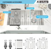 Kichae 33 Inch Undermount Kitchen Sink Double Bowl 50/50 Stainless Steel 18 Gauge Under Counter Kitchen Sink Handmade Basin with Drain Strainer Kichae USA