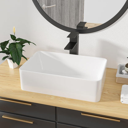 Kichae Rectangular Vessel Sink - 21in  x 13in  Modern Bathroom Vessel Sink White Porcelain Ceramic Rectangle Above Counter Vessel Vanity Sink Art Basin