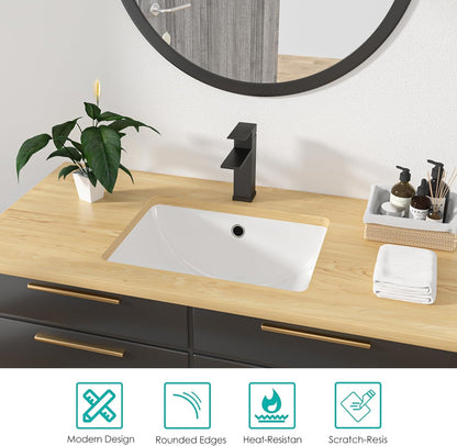 Kichae Bathroom Sink Undermount - 18in x14in  Vanity Sink Modern White Rectangle Undermount Sink Porcelain Ceramic Lavatory Vanity Bathroom Sink with Overflow