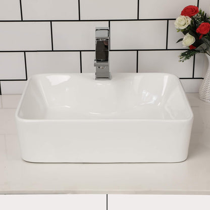 Kichae 19in x15in  Rectangle Bathroom Vessel Sink Porcelain Ceramic White Vanity Sink Above Counter Modern Sink with Faucet Hole for Lavatory, Hotel Art Basin, Home Washing Basin