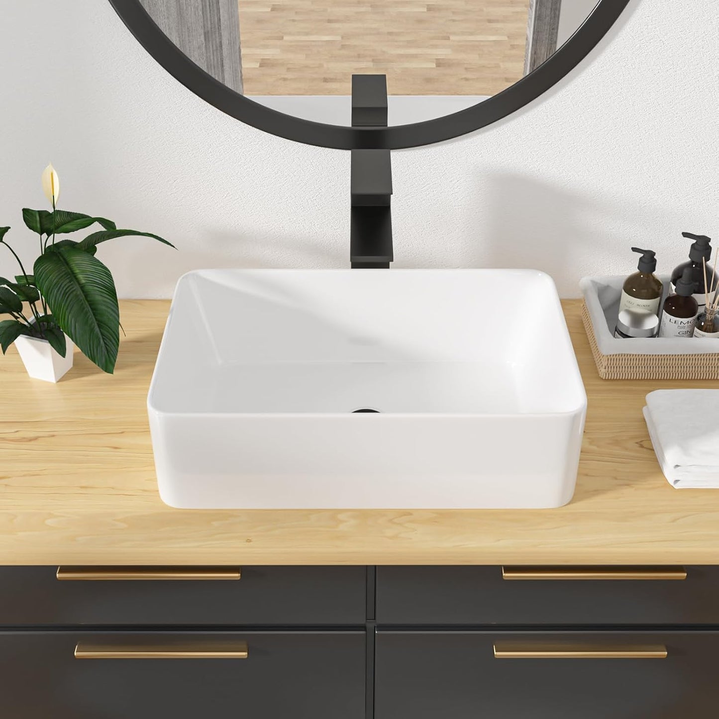 Kichae Rectangular Vessel Sink - 21in  x 13in  Modern Bathroom Vessel Sink White Porcelain Ceramic Rectangle Above Counter Vessel Vanity Sink Art Basin