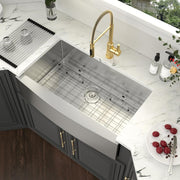 Kichae 33 Inch Farmhouse Apron Front Kitchen Sink 33x20 Inch T304 Stainless Steel 16 Gauge Single Bowl Rear Center Drain Handmade Farmer Sink with Accessories Kichae USA