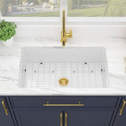 Kichae 32 Inch White Undermount Sink Fireclay 32x19 Inch White Kitchen Sink Dual Drop in & Undermount Kitchen Sink Single Bowl Deep Porcelain Ceramic Sink Kichae USA