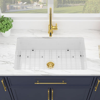 Kichae 32 Inch White Undermount Sink Fireclay 32x19 Inch White Kitchen Sink Dual Drop in & Undermount Kitchen Sink Single Bowl Deep Porcelain Ceramic Sink