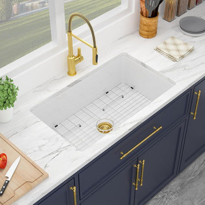 Kichae 32 Inch White Undermount Sink Fireclay 32x19 Inch White Kitchen Sink Dual Drop in & Undermount Kitchen Sink Single Bowl Deep Porcelain Ceramic Sink