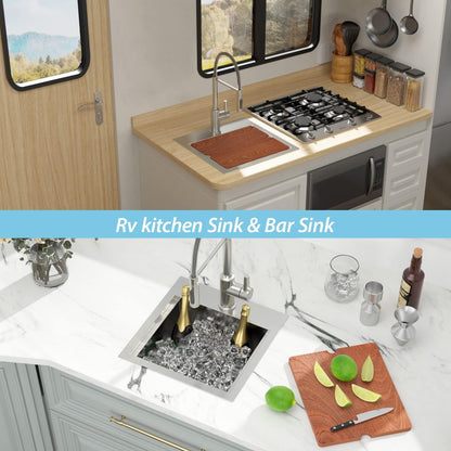 Kichae Drop In Kitchen Sink Bar Sink- 15x15 Drop Kitchen Sink Topmount Stainless Steel Single Bowl Ledge Workstation Bar Prep Sink Handmade Basin