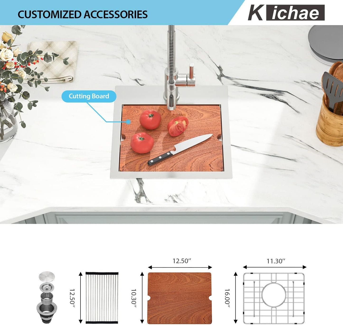 Kichae Drop In Kitchen Sink Bar Sink- 15x15 Drop Kitchen Sink Topmount Stainless Steel Single Bowl Ledge Workstation Bar Prep Sink Handmade Basin