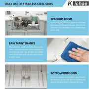 Kichae Kitchen Sink Undermount - 28 Inch Undermount Sink Single Bowl 18 Gauge Stainless Steel Kitchen Sink Round Corner Undermount Kitchen Sink Basin Kichae USA