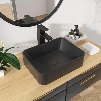 Kichae Vessel Sink Rectangular - 19in x15in  Modern Bathroom Rectangle Above Matte Black Porcelain Ceramic Vessel Vanity Sink Art Basin