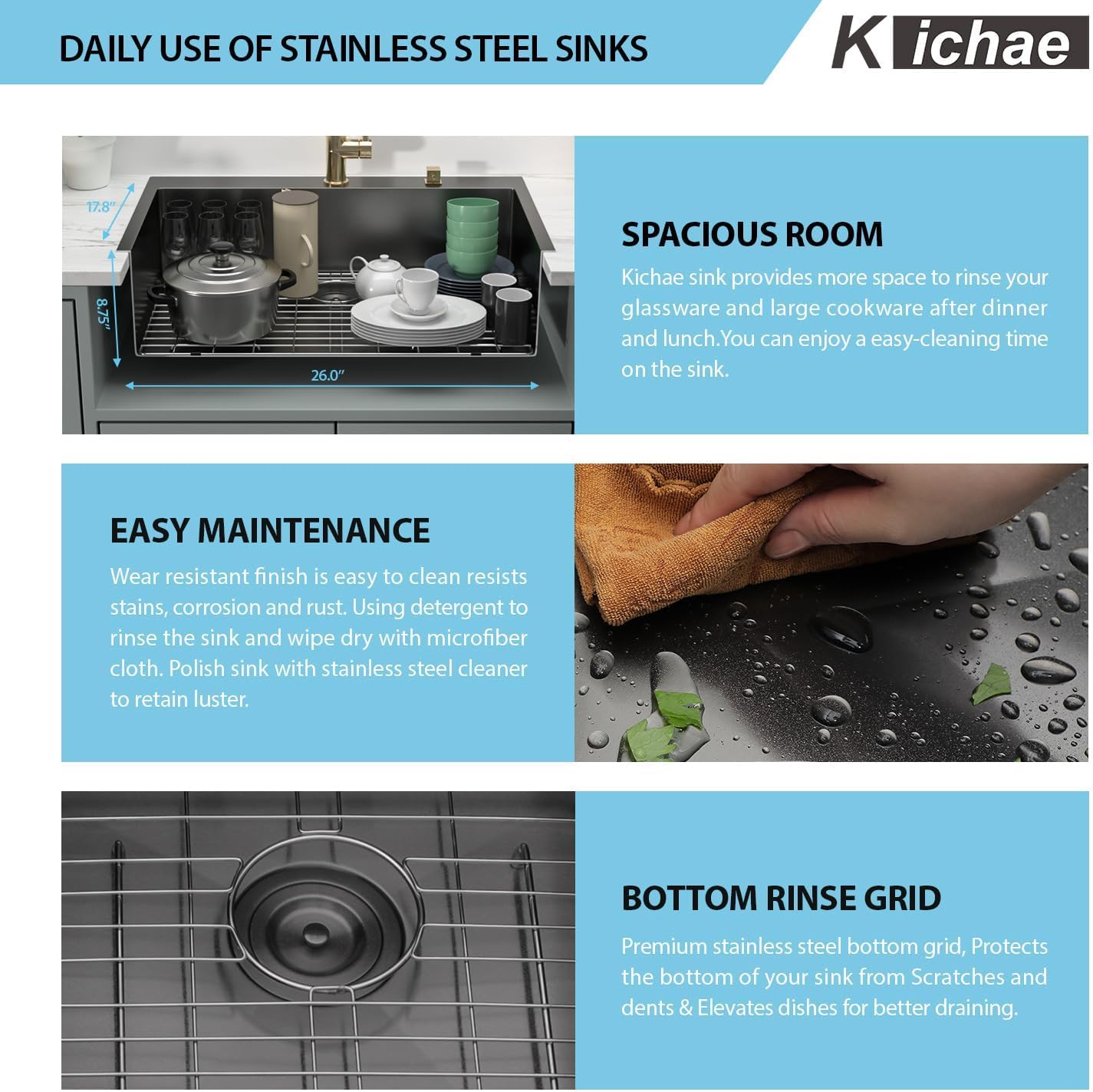 Kichae 28 Inch Black Kitchen Sink Drop In- 28x22 Gunmetal Black Stainless Steel Drop In Kitchen Sink Topmount 16 Gauge Deep Single Bowl Kitchen Sink Handmade Basin Round Corner