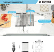 Kichae 13 Inch x 15 Inch Undermount Bar Prep Sink T304 Stainless Steel Deep Single Bowl Outdoor Sink with Bottom Grid & Roll?Up Rack for Bar Kitchen RV Kichae USA