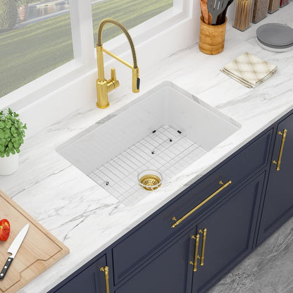 Kichae 27 Inch White Undermount Sink Fireclay 27x19 Inch White Kitchen Sink Dual Drop in & Undermount Kitchen Sink Single Bowl Deep Porcelain Ceramic Sink