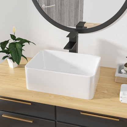 Kichae Rectangular Vessel Sink - 18in  x 13in  Modern Bathroom Vessel Sink White Porcelain Ceramic Rectangle Above Counter Vessel Vanity Sink Art Basin