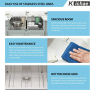 Kichae 33 Inch Undermount Kitchen Sink Double Bowl 50/50 Stainless Steel 18 Gauge Under Counter Kitchen Sink Handmade Basin with Drain Strainer Kichae USA