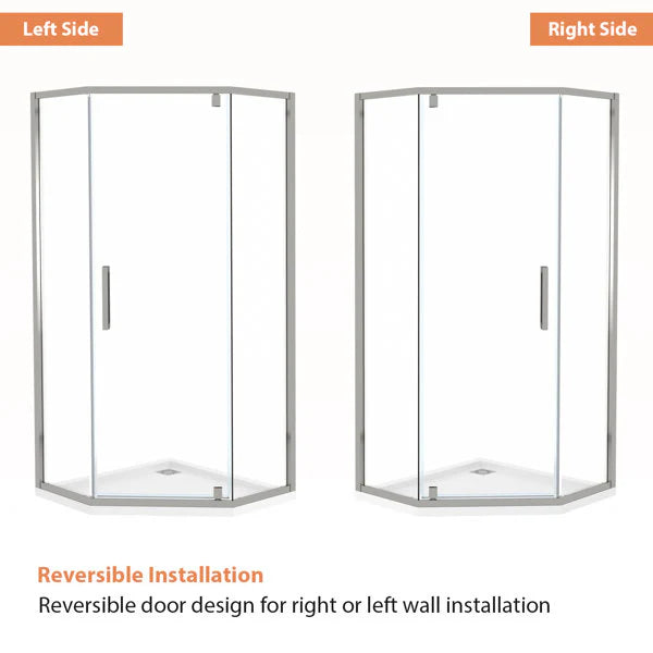 34-1/8" W X 72" H Shower Door And Enclosure Semi-Frameless Neo-Angle Hinged